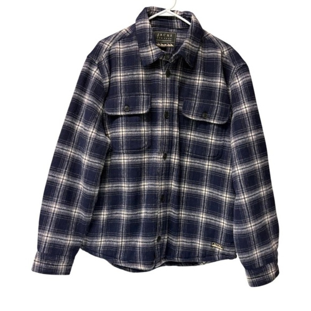 Jachs New York Mens Plaid Flannel Lined Shirt Jacket Size XL Blue Gray Shacket